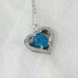 Simulated Blue Diamond Cubic Zirconia Heart Pendant Necklace
